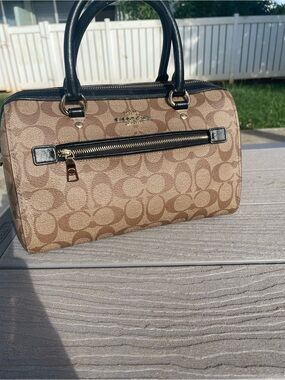 Coach Medium Signature Canvas Rowen with Black Trim